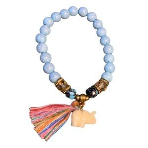 Lucky elephant bracelet blue stones and rainbow tassel
